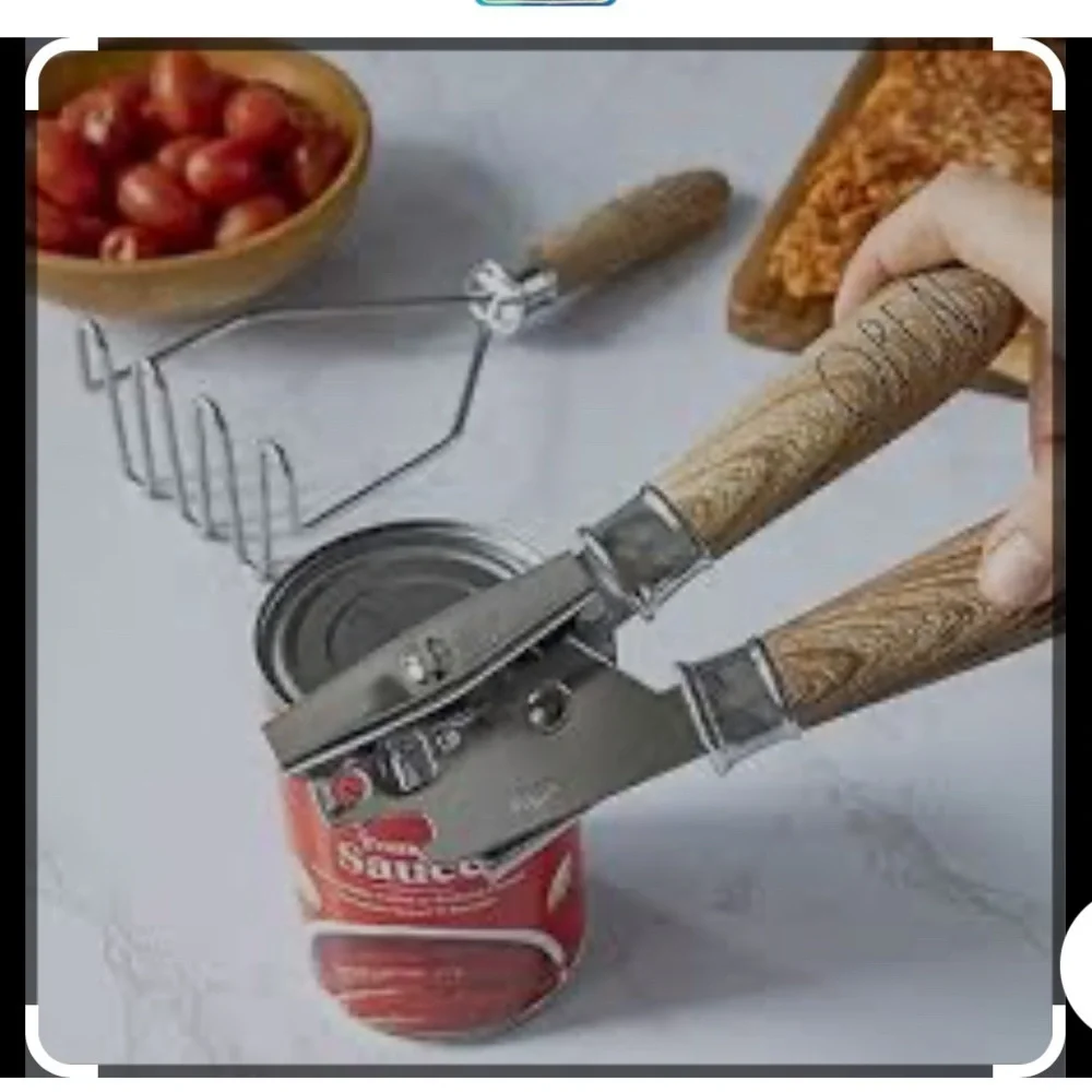 Stainless Steel Can Opener with Wooden Handle
